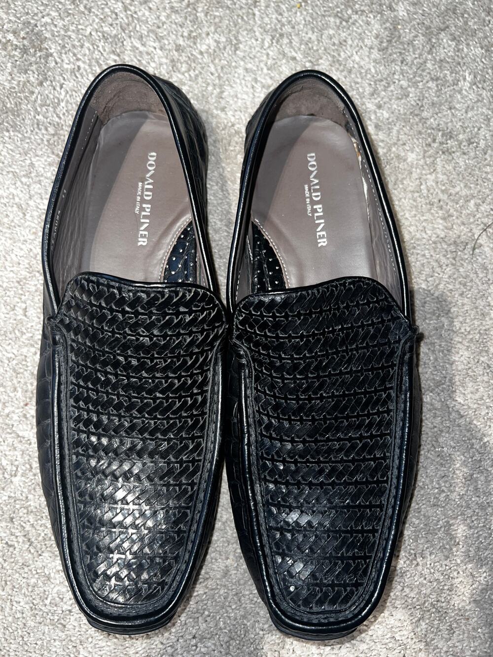 Donald Pliner Mens Lazaro Black Woven Leather Driving Mocs Loafers Shoes Size 11